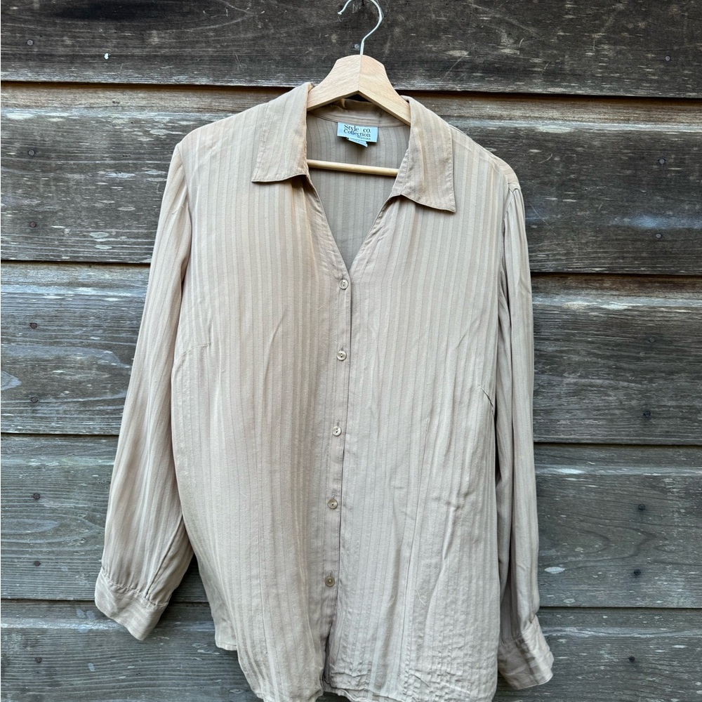 100% silk Tan Button-Up Shirt